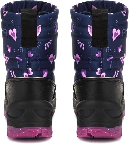Girls Size 10 US Waterproof Reflective Winter Snow Boots Slip Resistant (Toddler/Little Kid) Floral Pink and Purple Hearts Pattern in Saudi Arabia