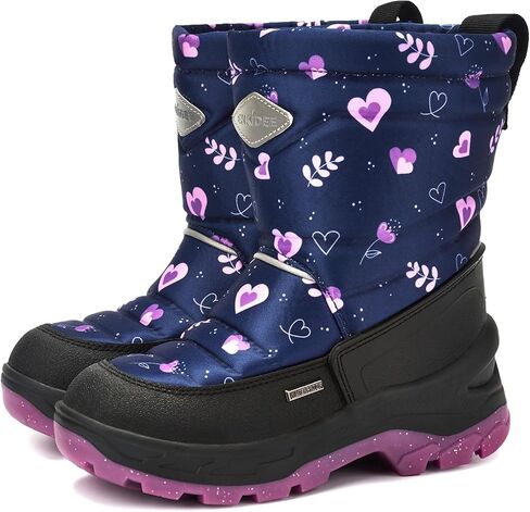 Girls Size 10 US Waterproof Reflective Winter Snow Boots Slip Resistant (Toddler/Little Kid) Floral Pink and Purple Hearts Pattern in Saudi Arabia