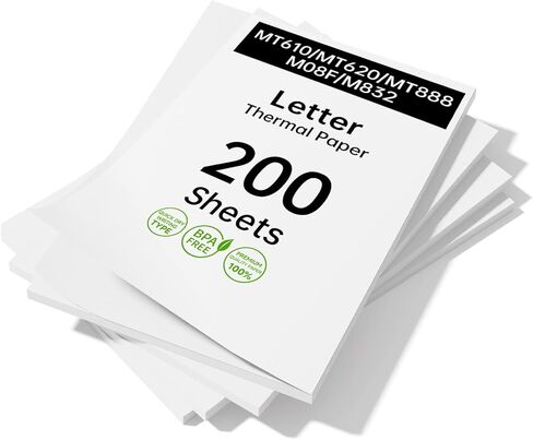 ورق طابعة حراري HPRT، 200 ورقة حرف أمريكي 8.5 × 11 بوصة، ورق حراري خالي من مادة BPA بدون حبر، MT610 MT620 MT800 ورق حراري بحجم حرف أمريكي متوافق مع الطابعات الحرارية المحمولة PRT/iDPRT/HPRT in Saudi Arabia