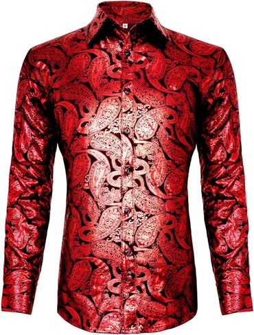 قميص ديسكو رجالي من السبعينيات قمصان بيزلي ريترو زهري بأكمام طويلة كاجوال للحفلات in Kuwait