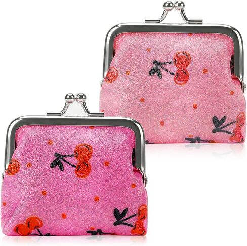 2Pcs Kiss-lock Coin Purse, Small Coin Wallet Mini Change Purses for Girls Women, Sparkling Change Purse, Cute Small Coins Pouch Key Holder, Cherry in Saudi Arabia