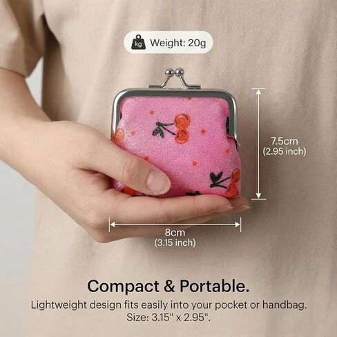 2Pcs Kiss-lock Coin Purse, Small Coin Wallet Mini Change Purses for Girls Women, Sparkling Change Purse, Cute Small Coins Pouch Key Holder, Cherry in Saudi Arabia