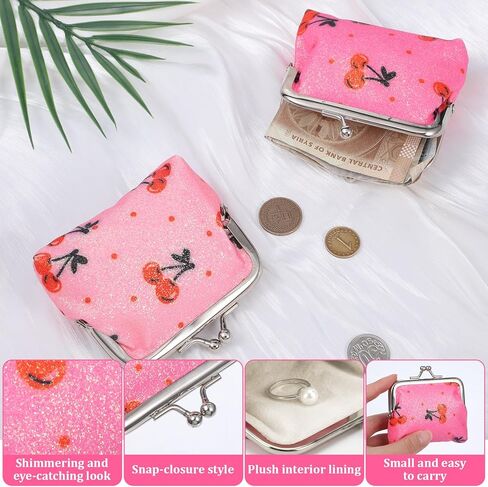 2Pcs Kiss-lock Coin Purse, Small Coin Wallet Mini Change Purses for Girls Women, Sparkling Change Purse, Cute Small Coins Pouch Key Holder, Cherry in Saudi Arabia