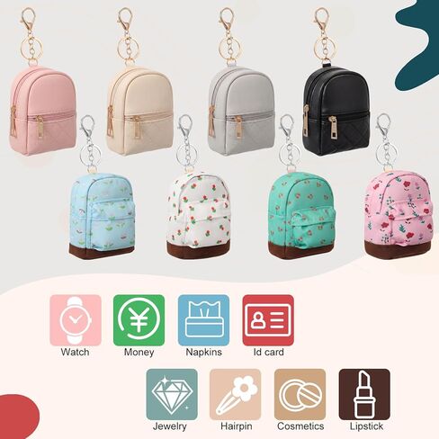 Hsei 8 Pcs Mini Backpack Keychain Coin Purse Tiny Key Chain Cute Cosmetic Bag Small Wallets Mini Valentines Gifts for Women Multi Pocket Card Holder Small Items Cable Organizer Zipper Pouch in Saudi Arabia