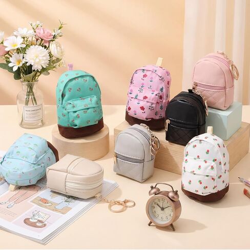 Hsei 8 Pcs Mini Backpack Keychain Coin Purse Tiny Key Chain Cute Cosmetic Bag Small Wallets Mini Valentines Gifts for Women Multi Pocket Card Holder Small Items Cable Organizer Zipper Pouch in Saudi Arabia