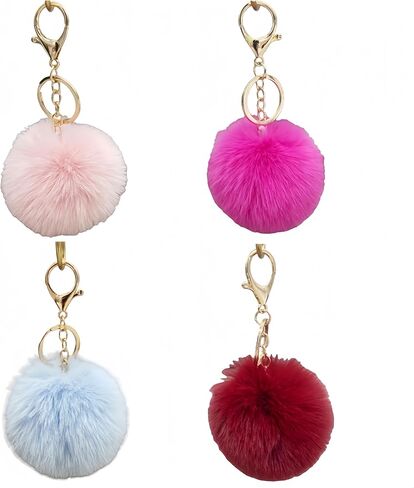 4 Pcs Pom Pom Keychains - Faux Fur Ball Key Rings Fluffy Rabbit Fur Pompoms Keychains in Saudi Arabia
