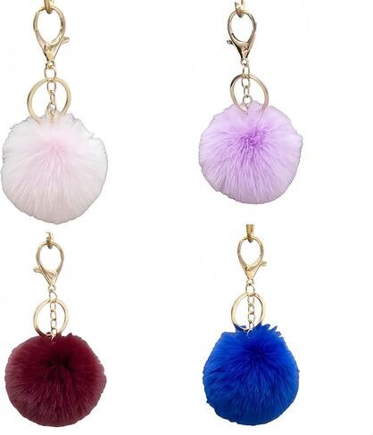 4 Pcs Pom Pom Keychains - Faux Fur Ball Key Rings Fluffy Rabbit Fur Pompoms Keychains in Saudi Arabia