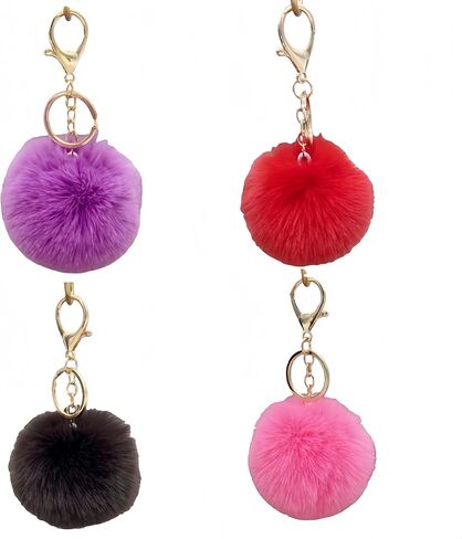 4 Pcs Pom Pom Keychains - Faux Fur Ball Key Rings Fluffy Rabbit Fur Pompoms Keychains in Saudi Arabia