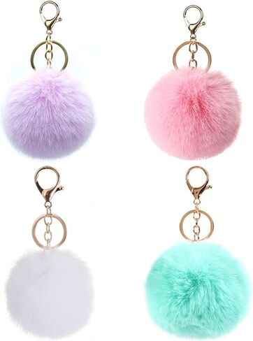 4 Pcs Pom Pom Keychains - Faux Fur Ball Key Rings Fluffy Rabbit Fur Pompoms Keychains in Saudi Arabia