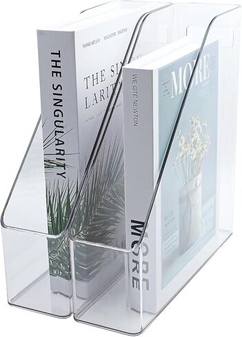 Magazine Holder, 2 Pack Acrylic Magazine File Holder,A4 Vertical File Organizer with Handle for Desk,Clear Document Rack File Folder Storage Bin in Saudi Arabia