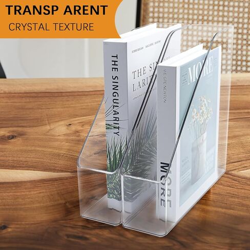 Magazine Holder, 2 Pack Acrylic Magazine File Holder,A4 Vertical File Organizer with Handle for Desk,Clear Document Rack File Folder Storage Bin in Saudi Arabia