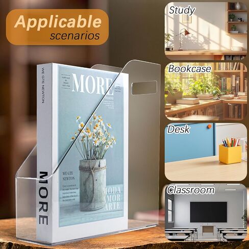 Magazine Holder, 2 Pack Acrylic Magazine File Holder,A4 Vertical File Organizer with Handle for Desk,Clear Document Rack File Folder Storage Bin in Saudi Arabia