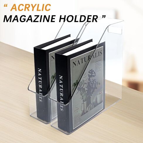Magazine Holder, 2 Pack Acrylic Magazine File Holder,A4 Vertical File Organizer with Handle for Desk,Clear Document Rack File Folder Storage Bin in Saudi Arabia