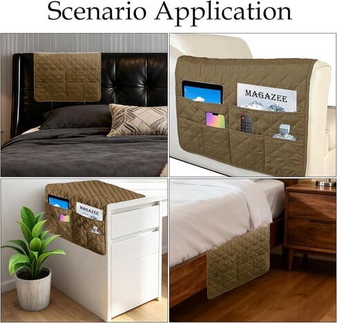 Remote Control Holder, Sofa Armrest Bedside Organizer Arm Chair for Recliner Armchair Caddy Couch, Non-Slip Armchair Caddy Storage with 6 Pockets for Magazine, Tablet, Phone, Brown in Kuwait