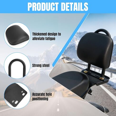 Adjustable Motorcycle Rear Backrest in Waterproof Soft Leather Material Compatible for Ridstar Q20, U Type Backrest Detachable Backrest, Accessoires for Ridstar Q20 & Honda Ruckus in Saudi Arabia
