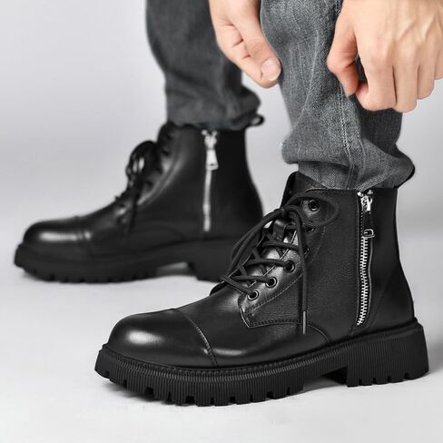 Men's Large Leather Boots British High-top Rubber Shoes Low-Heeled Lace-up Non-Slip wear-Resistant Comfortable Breathable Versatile Round-Toed Work Shoes for Men in Saudi Arabia