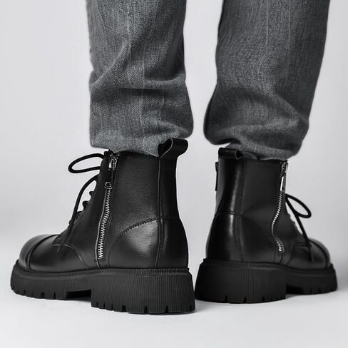 Men's Large Leather Boots British High-top Rubber Shoes Low-Heeled Lace-up Non-Slip wear-Resistant Comfortable Breathable Versatile Round-Toed Work Shoes for Men in Saudi Arabia