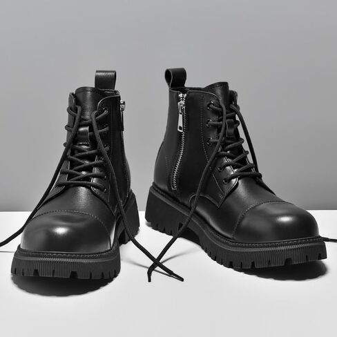 Men's Large Leather Boots British High-top Rubber Shoes Low-Heeled Lace-up Non-Slip wear-Resistant Comfortable Breathable Versatile Round-Toed Work Shoes for Men in Saudi Arabia