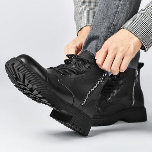 Men's Large Leather Boots British High-top Rubber Shoes Low-Heeled Lace-up Non-Slip wear-Resistant Comfortable Breathable Versatile Round-Toed Work Shoes for Men in Saudi Arabia