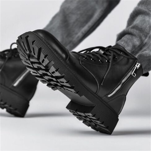 Men's Large Leather Boots British High-top Rubber Shoes Low-Heeled Lace-up Non-Slip wear-Resistant Comfortable Breathable Versatile Round-Toed Work Shoes for Men in Saudi Arabia
