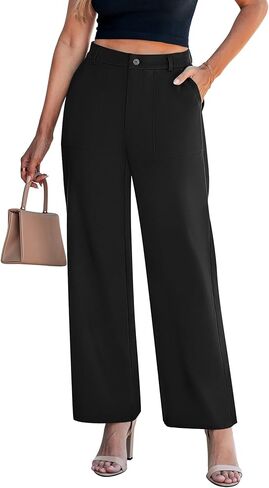 GRAPENT Wide Leg Dress Pants Women Business Casual High Waisted Elastic Waist Stretchy Work Trousers Pants with Pockets in Saudi Arabia