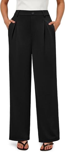 سروال فستان نسائي واسع الساق سروال عمل قابل للتمدد عالي الخصر بنطلون كاجوال للعمل مع جيوب in Kuwait