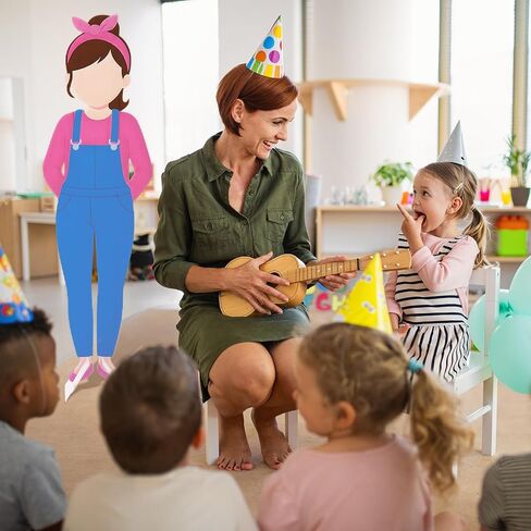 Novabright 39.4 in Cartoon Girl Birthday Decorations Lifesize Plastic Cartoon Teacher Stand up Cutouts for Classroom Decor Large Enlightened Teacher Photo Booth Prop Classroom Party Supplies in Saudi Arabia