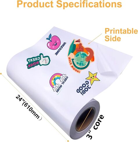 Glossy Bright White Printable Vinyl Sticker Roll, 24" x 1200" Waterproof Labels Roll for Roll-Feed Inkjet Printer With 3 Inch Core – 80µ Thick, Strong Adhesive, Water-Resistant Sticker Material in Saudi Arabia