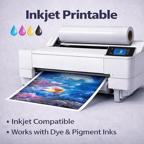 Glossy Bright White Printable Vinyl Sticker Roll, 24" x 1200" Waterproof Labels Roll for Roll-Feed Inkjet Printer With 3 Inch Core – 80µ Thick, Strong Adhesive, Water-Resistant Sticker Material in Saudi Arabia