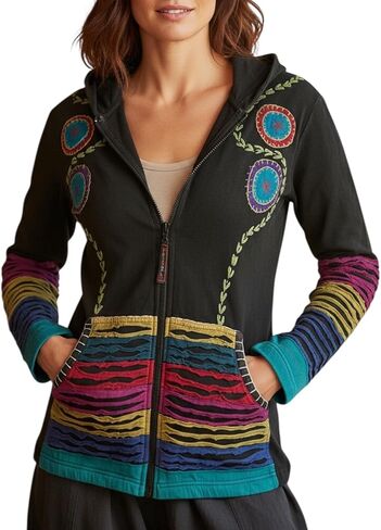 Agan Traders Bohemian Zip Up Jackets for Women - Tie Dye Patch Distressed Womens Lightweight Hoodie Sweatshirts in Kuwait