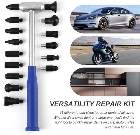 16PCS Auto Body Hammer Tools Set, Paintless Dent Removal Tool with 15 Different Shaped Heads, Aluminum Repair Hammers Tap Down Tool for Car Body DIY Dent Fix, Car Accessories in Kuwait
