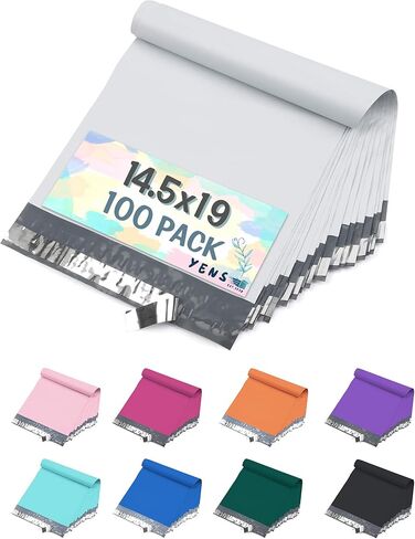 Yens Poly Mailers 14.5X19 100 حزمة بيضاء، أظرف شحن ذاتية اللصق قوية مقاومة للماء للشحن والبريد والتعبئة M7 in Kuwait