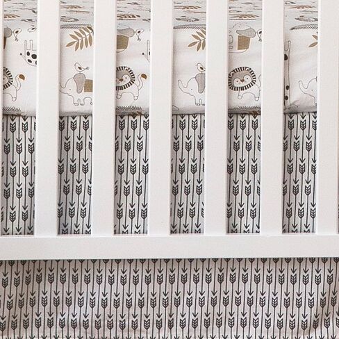 Levtex Baby - Tanzania Crib Fitted Sheet - Fits Standard Crib and Toddler Mattress - Tossed Elephant, Giraffe and Lion - Charcoal Cream Tan - Nursery Accessories - 100% Cotton in Saudi Arabia
