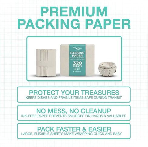 320 Sheets Packing Paper for Moving - Newspaper Paper for Wrapping, Packaging, Shipping, & Protecting Fragile Items like Glasses & Dishes - Must-Have Newsprint Moving Supplies & Box Filler (27" x 17") in Kuwait