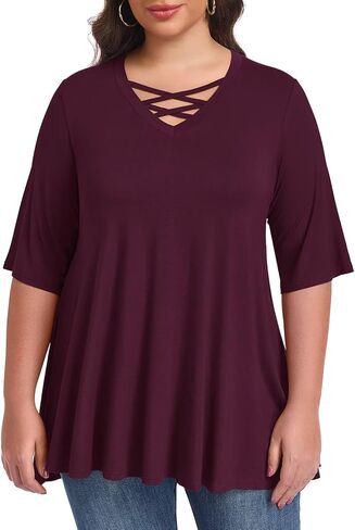 LARACE Elbow Sleeve Cross-Tie V-Neck Plus Size Tops for Women's Half Sleeves Tunic Shirts Blouse Spring Summer Fall Clothes in Saudi Arabia