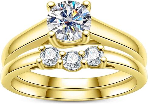 Idocare مويسانيتي هالو مجموعة خواتم الزفاف للنساء D اللون VVS1 قطع دائري 14K الذهب الأصفر مطلي 925 الفضة الاسترليني in Kuwait