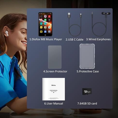مشغل MP3 سعة 160 جيجابايت مع بلوتوث وواي فاي، مشغل Diofox MP3 وMP4 مع Spotify، Pandora، Amazon Music، مشغل MP3 Android بشاشة لمس 4 بوصة مع دعم بلوتوث 1 تيرابايت (أسود) (أسود) in Kuwait
