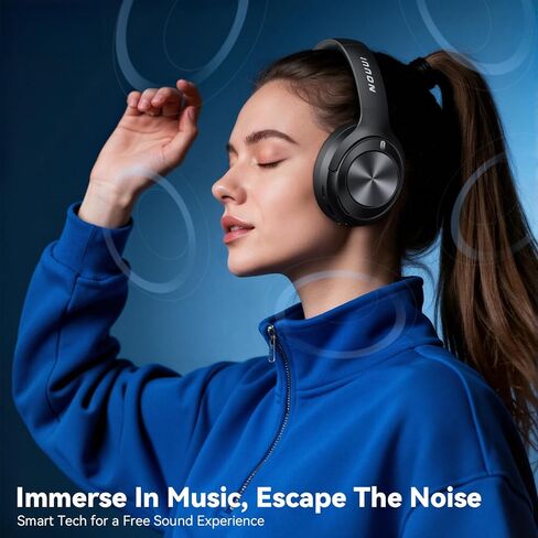 سماعات رأس هجينة بخاصية إلغاء الضوضاء النشطة، سماعات رأس بلوتوث لاسلكية مع صوت عالي الدقة، صوت جهير عميق، وضع شفاف، وقت تشغيل يصل إلى 70 ساعة فوق الأذن مع شحن سريع للسفر/المكتب/الكمبيوتر الشخصي in Kuwait