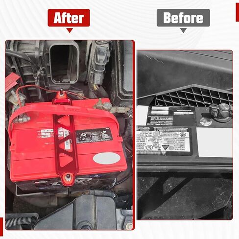 Battery Hold Down Kit, Aluminum Alloy Battery Tie Down Mount Bracket, Batterys Hold Down Bracket with J Bolts, Universal 8.5" Triangular Five-Hole Car Batterys Holder Kit(Red in Saudi Arabia