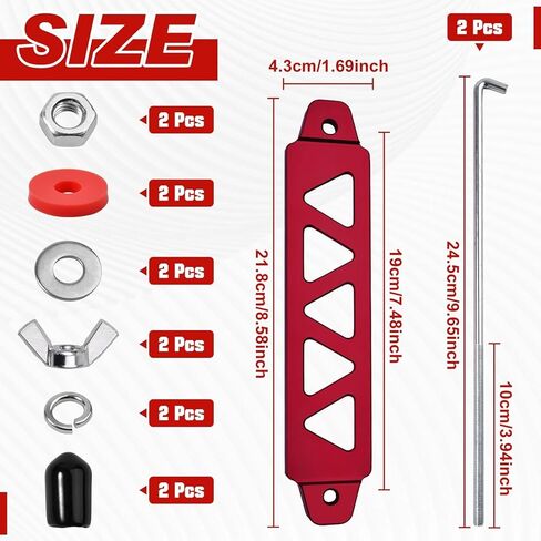 Battery Hold Down Kit, Aluminum Alloy Battery Tie Down Mount Bracket, Batterys Hold Down Bracket with J Bolts, Universal 8.5" Triangular Five-Hole Car Batterys Holder Kit(Red in Saudi Arabia