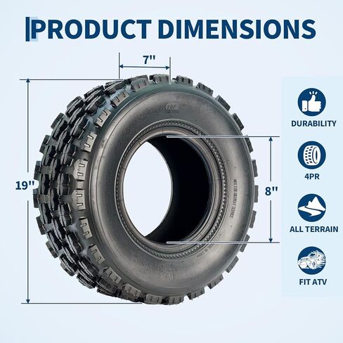 إطارات رياضية مقاس 19x7-8 ATV UTV Knobby، إطارات دراجة صغيرة أمامية مقاس 19x7x8 4 طبقات بدون أنبوب (مجموعة من 2) in Kuwait