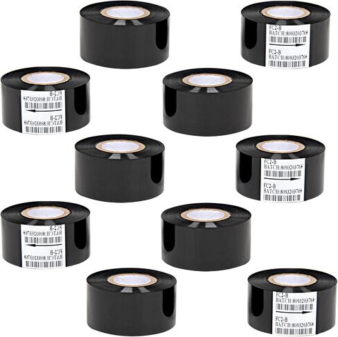 10 لفات من شريط النقل الحراري من الراتنج الأسود، 30 مم × 100 م - شريط ترميز تاريخ الختم الساخن وشريط ترميز الدفعة لآلات ترميز التغليف in Kuwait