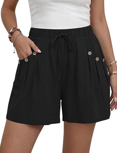 ZJCT شورت كتان للنساء صيفي غير رسمي واسع الساق عالي الخصر برباط شورت 2026 عطلة الشاطئ قصير مع جيوب in Kuwait