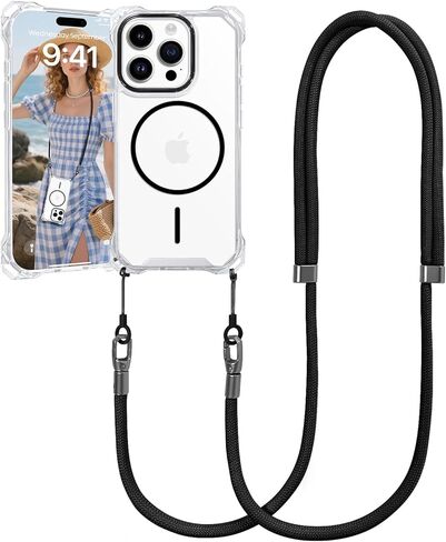 for iPhone 17 Pro Case with Crossbody Lanyard, Compatible with MagSafe, Clear Magnetic Phone Case with Strap Adjustable, Shockproof Drop Protection, for iPhone 17 Pro 6.3'' in Kuwait
