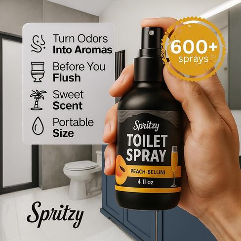 Toilet Spray (4 fl oz) | 600+ Sprays | Poo Spray w/Many Scents – Restroom & Bathroom Odor Eliminator – Essentials for a Fresh, Confident Bathroom (Peach Bellini) in Saudi Arabia