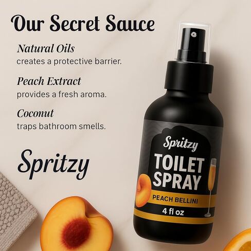 Toilet Spray (4 fl oz) | 600+ Sprays | Poo Spray w/Many Scents – Restroom & Bathroom Odor Eliminator – Essentials for a Fresh, Confident Bathroom (Peach Bellini) in Saudi Arabia