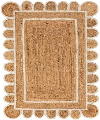 Scallop Pattern Jute Bohemian Area Rug (Off White, 3' x 5') in Saudi Arabia