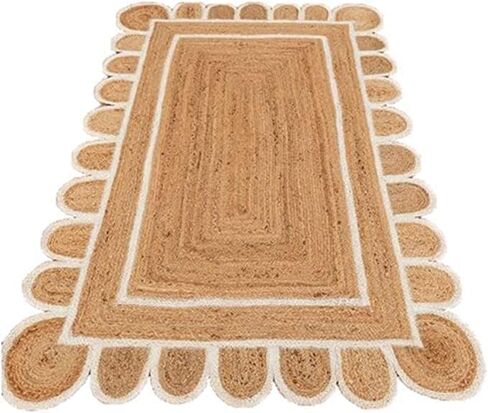 Scallop Pattern Jute Bohemian Area Rug (Off White, 3' x 5') in Saudi Arabia