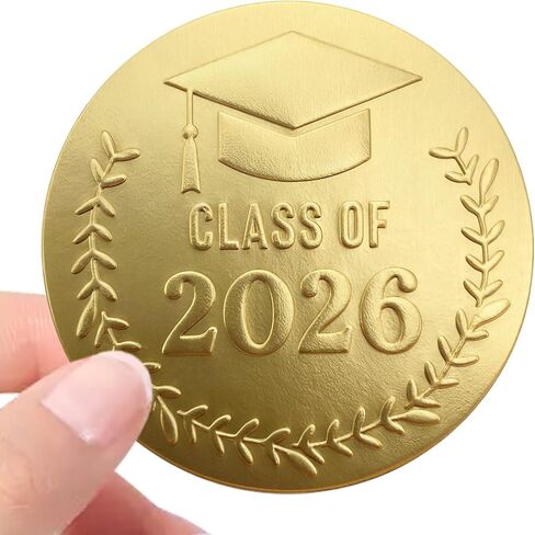 100 x Gold Foil Embossed Class of 2026 Stickers, Graduation Embossed Raised Sticker, Grad Party Embossing Seal Label, Metallic Seal, 1.5 inch (Gold Embossed) in Kuwait