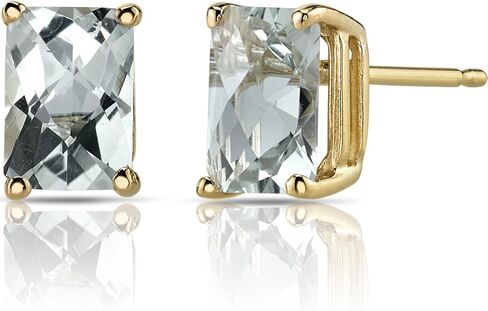 Peora Green Amethyst Earrings for Women in 14 Karat Yellow Gold, Classic Solitaire Studs, 7x5mm Radiant Cut, 1.75 Carats total, Friction Back, Hypoallergenic Gold Stud Earrings, in Saudi Arabia